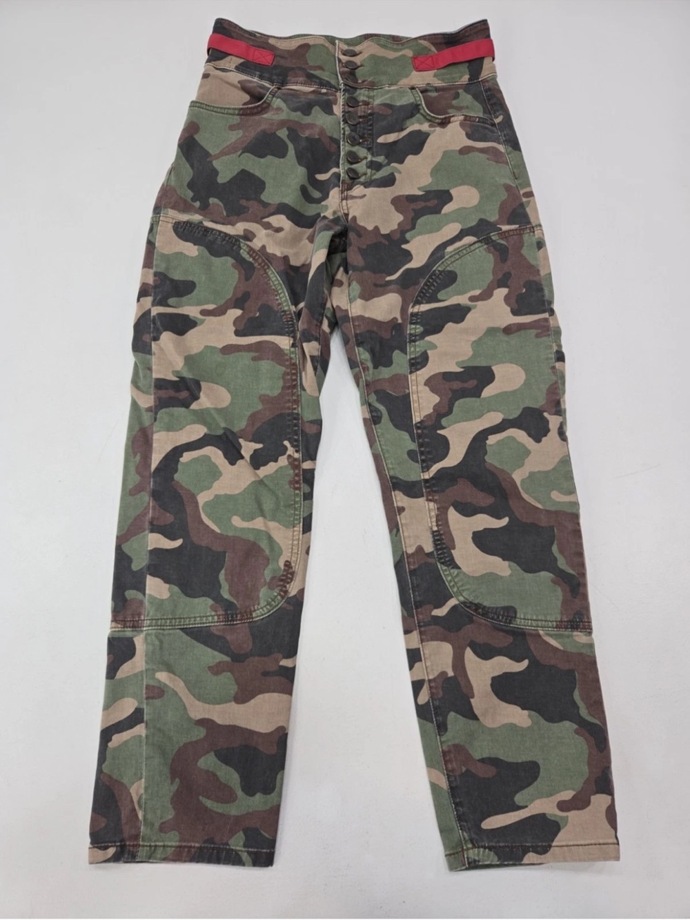 Veronica Beard Kane Tapered Jeans Green Camo High Rise Utility Size 28 Womens